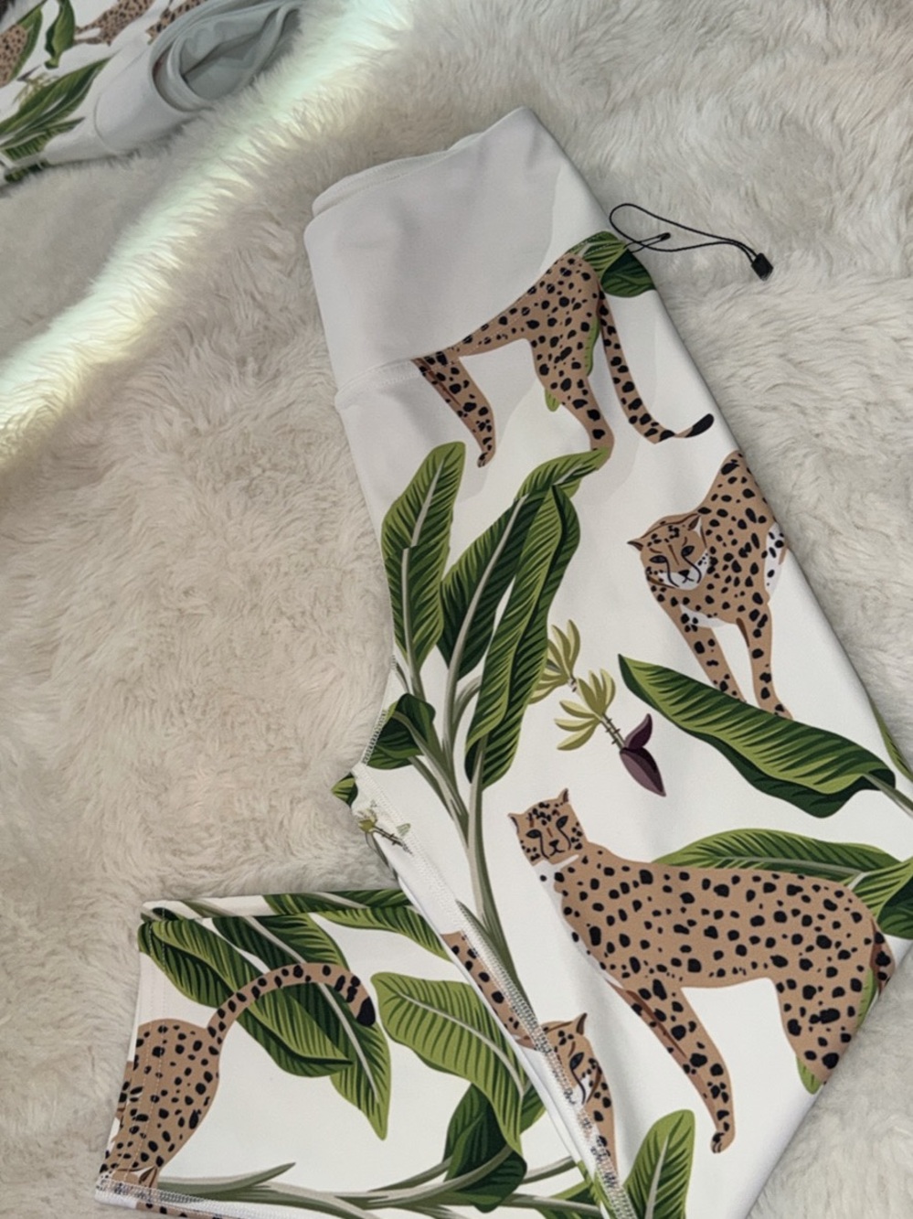 Leopard & Palm High-Rise Leggings - White/Green by Call Me Activewear